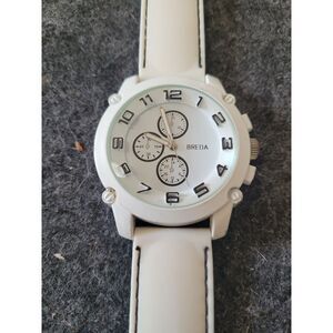 Breda Men's 8135-white "Colton" White Bezel Black Accented Silicone Band Watch